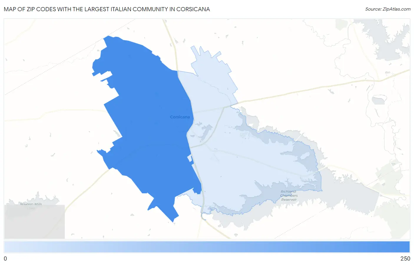Zip Codes with the Largest Italian Community in Corsicana Map