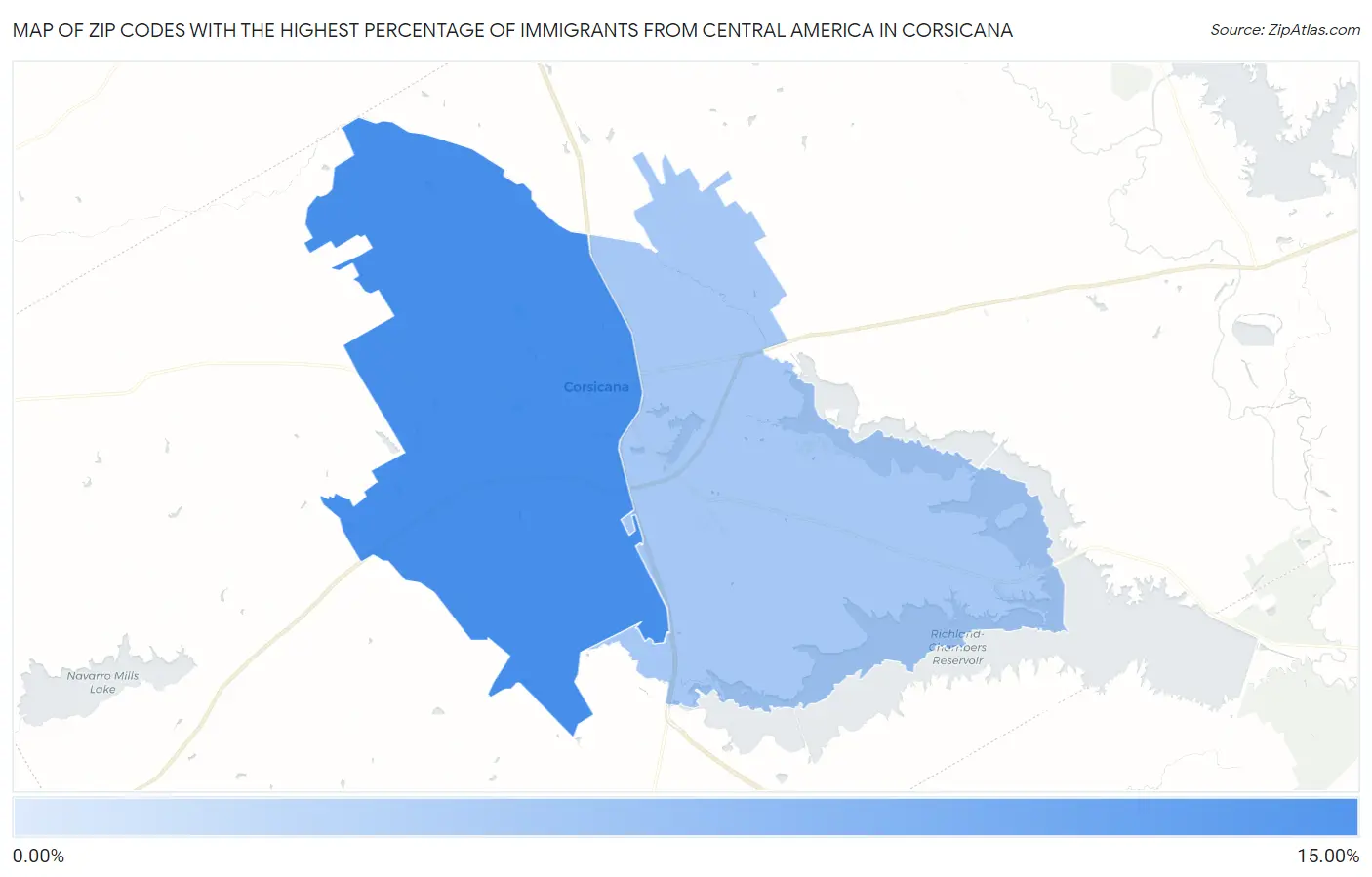 Zip Codes with the Highest Percentage of Immigrants from Central America in Corsicana Map