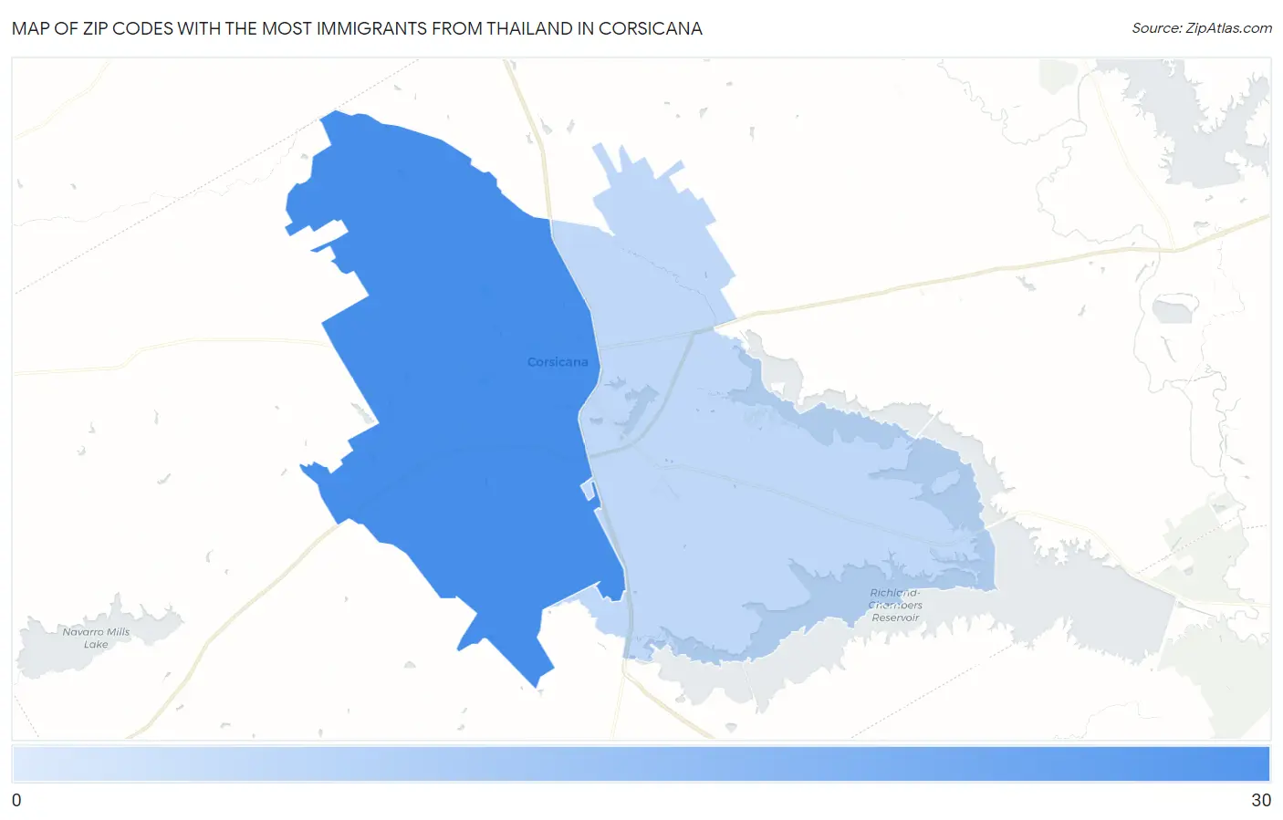 Zip Codes with the Most Immigrants from Thailand in Corsicana Map