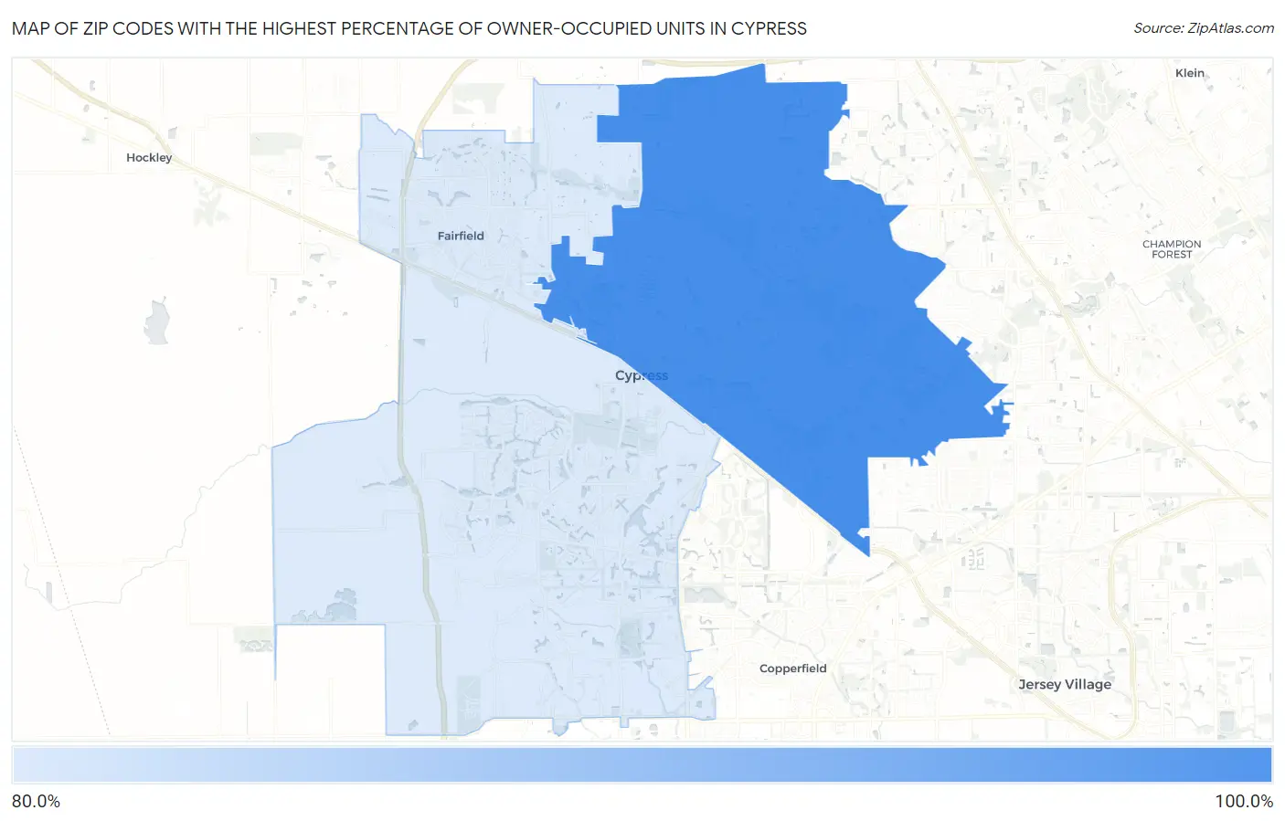 Zip Codes with the Highest Percentage of Owner-Occupied Units in Cypress Map