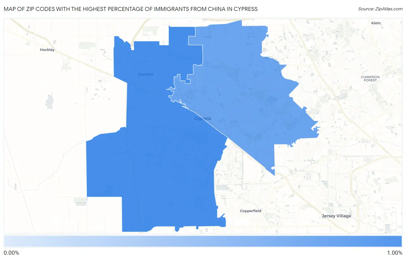 Zip Codes with the Highest Percentage of Immigrants from China in Cypress Map