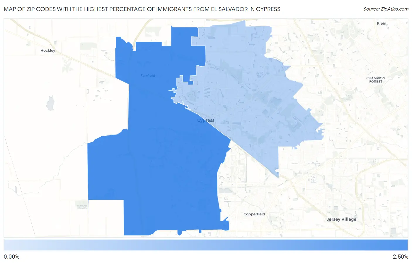 Zip Codes with the Highest Percentage of Immigrants from El Salvador in Cypress Map