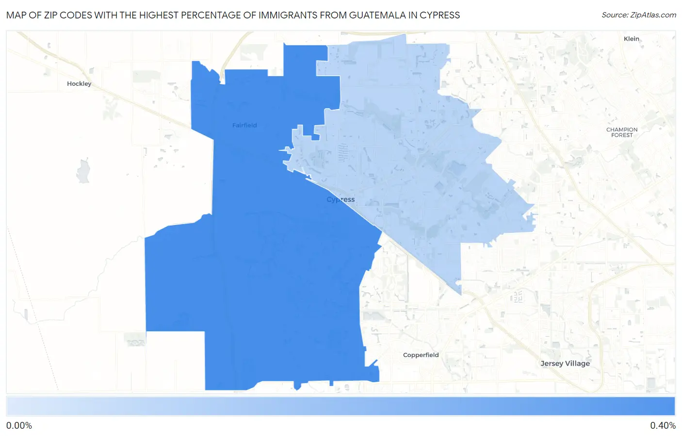 Zip Codes with the Highest Percentage of Immigrants from Guatemala in Cypress Map