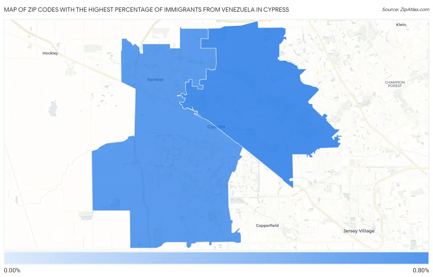 Zip Codes with the Highest Percentage of Immigrants from Venezuela in Cypress Map