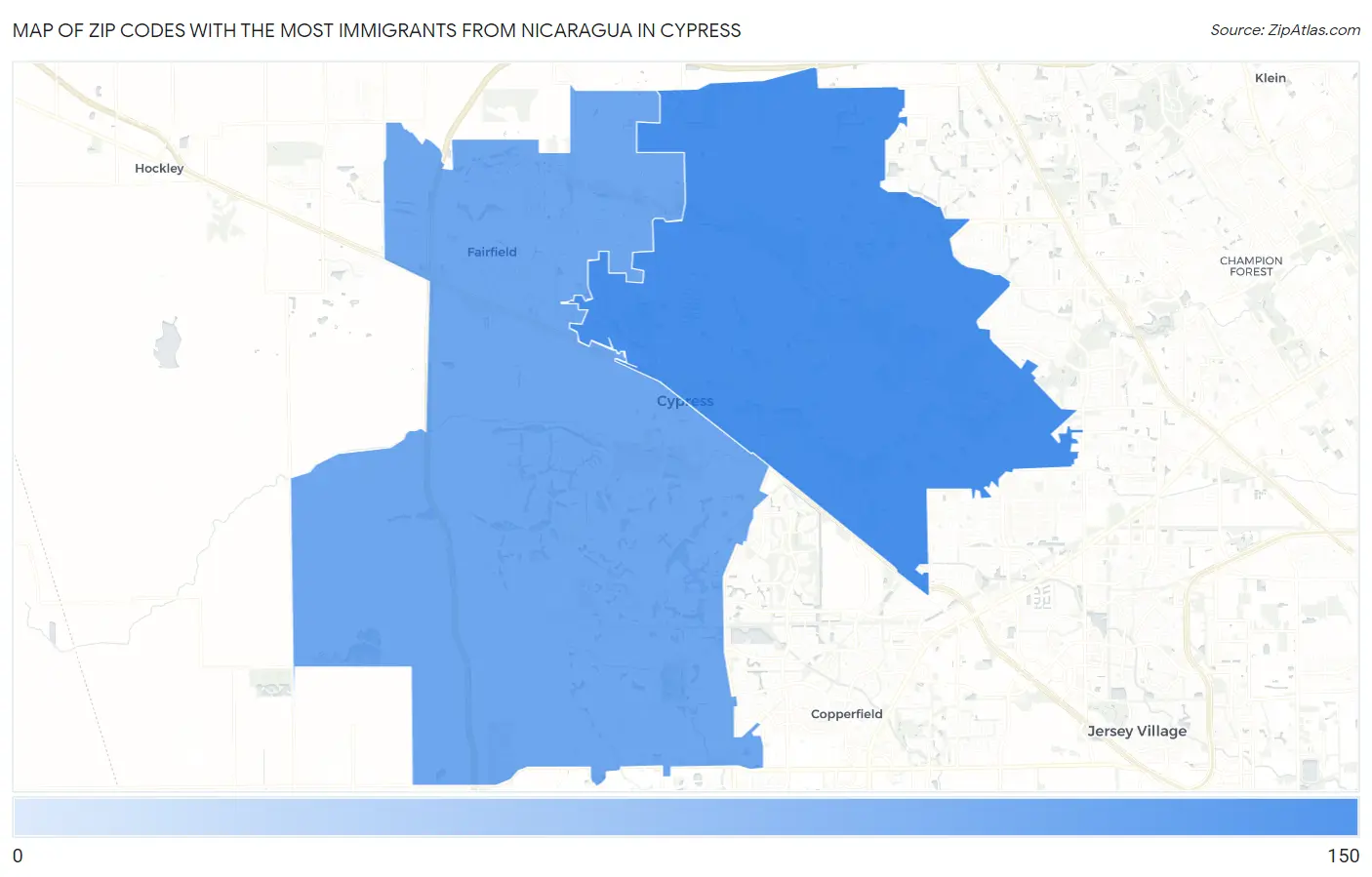 Zip Codes with the Most Immigrants from Nicaragua in Cypress Map