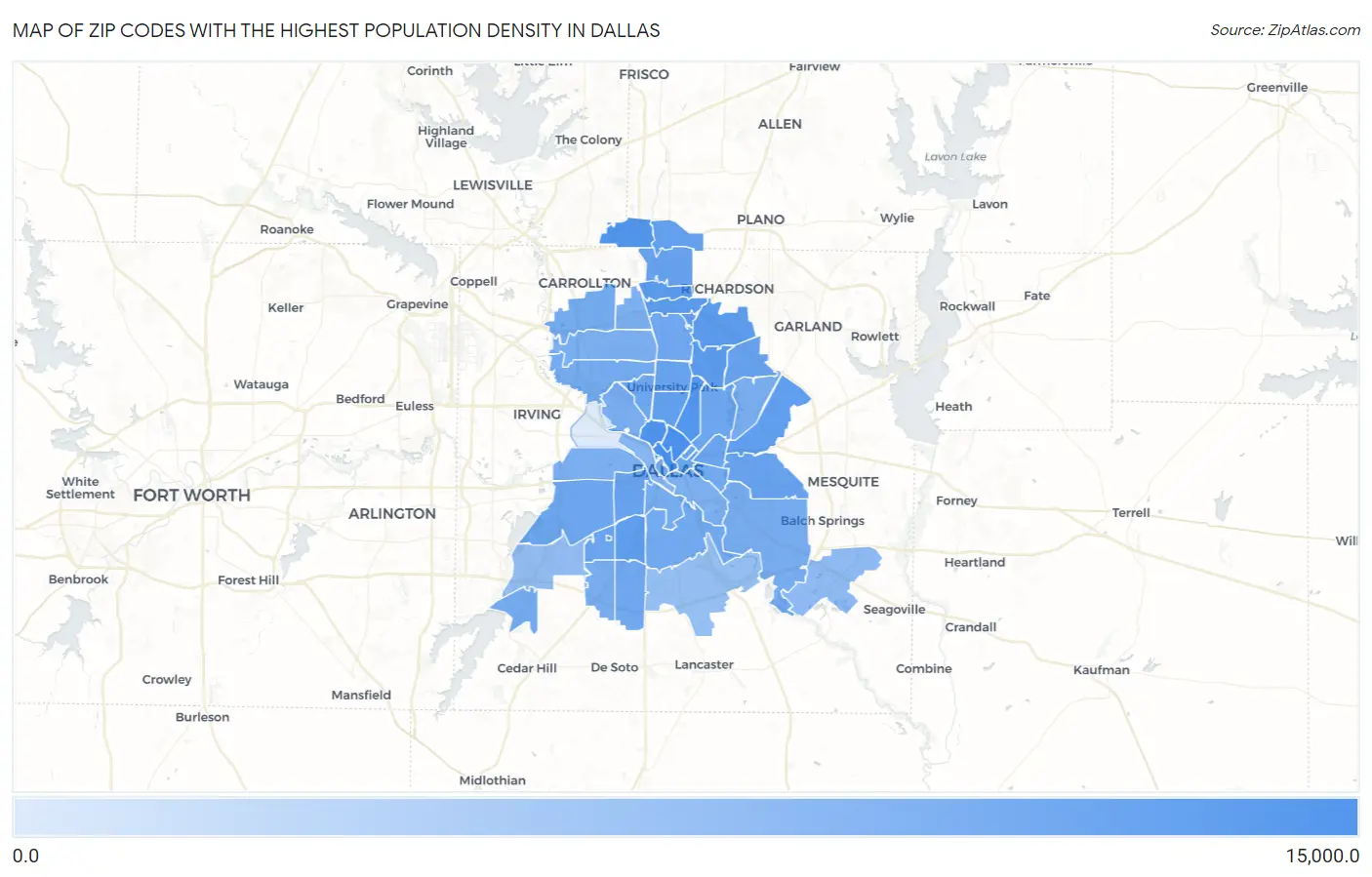 Zip Codes with the Highest Population Density in Dallas Map