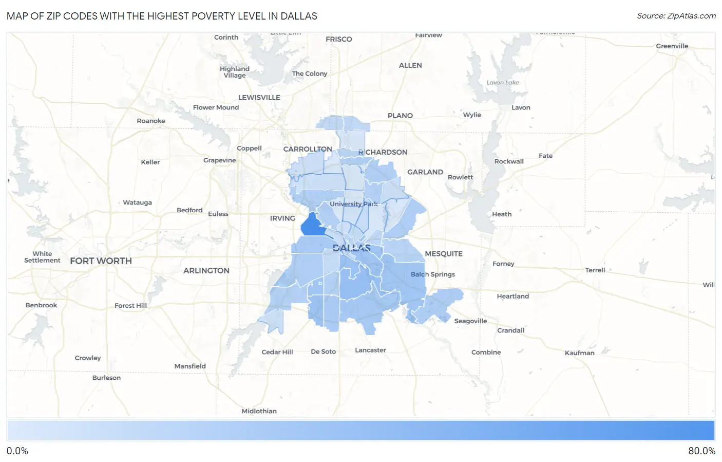 Zip Codes with the Highest Poverty Level in Dallas Map