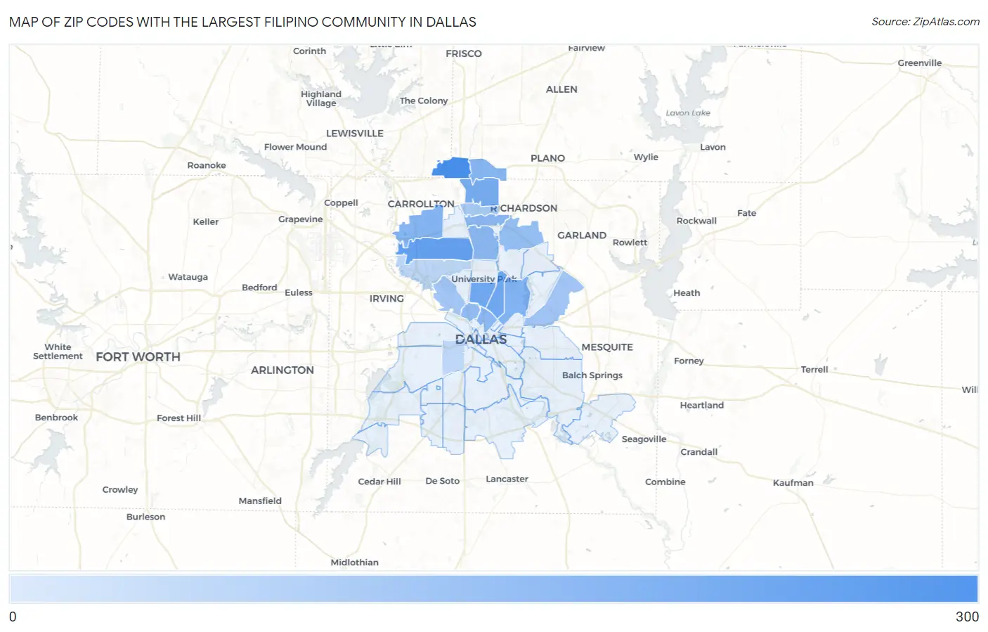 Zip Codes with the Largest Filipino Community in Dallas Map
