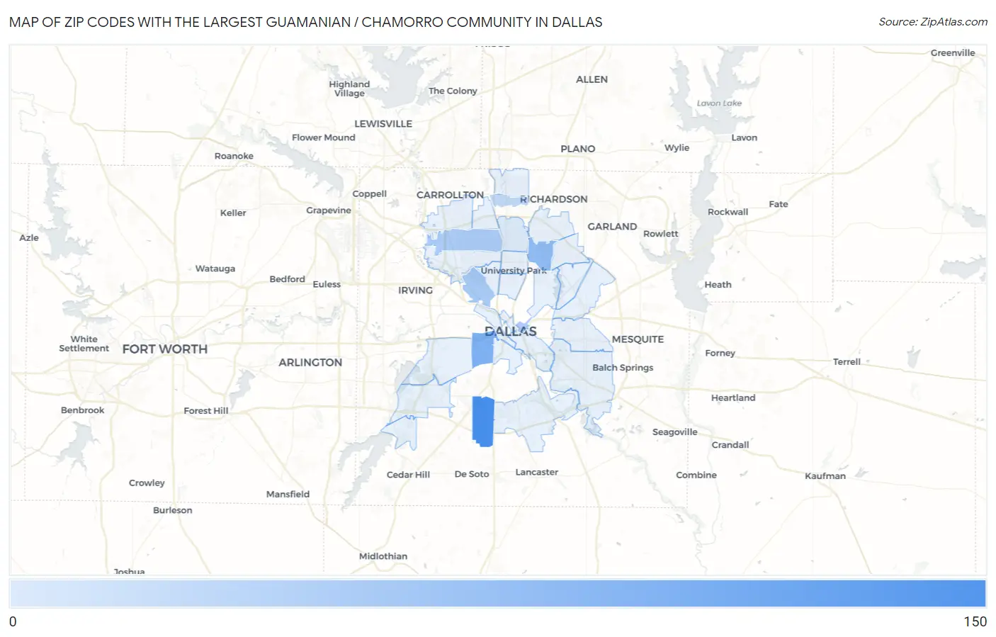 Zip Codes with the Largest Guamanian / Chamorro Community in Dallas Map