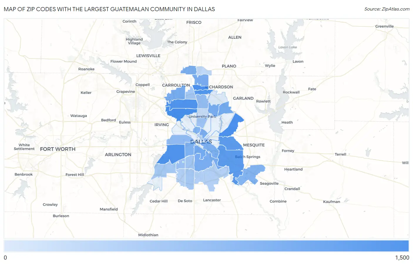 Zip Codes with the Largest Guatemalan Community in Dallas Map