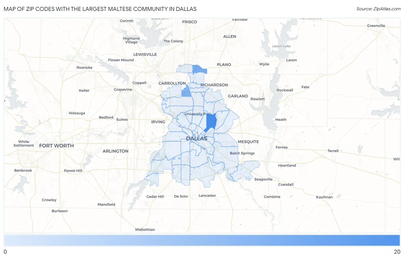 Zip Codes with the Largest Maltese Community in Dallas Map
