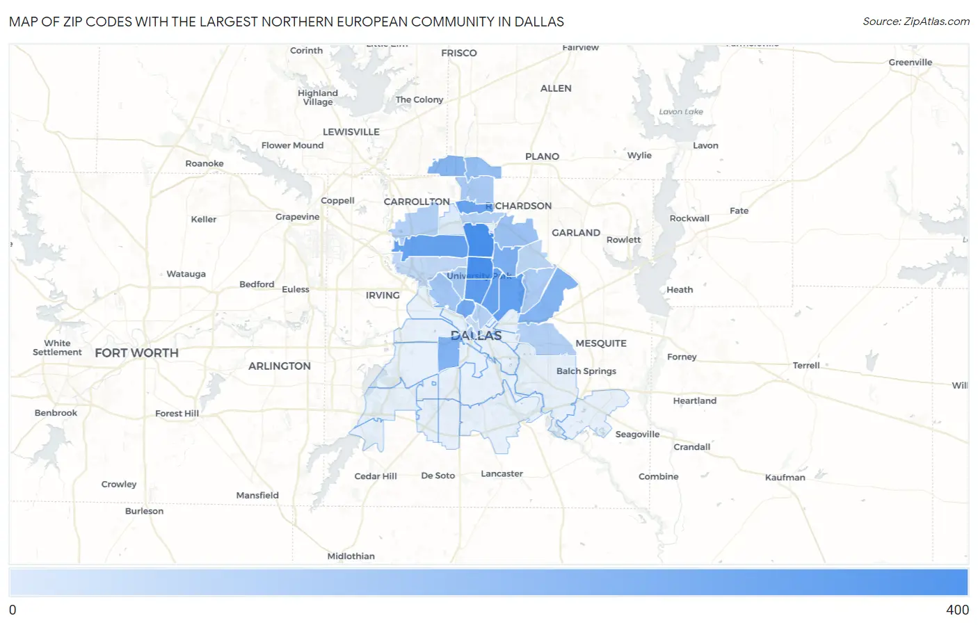 Zip Codes with the Largest Northern European Community in Dallas Map