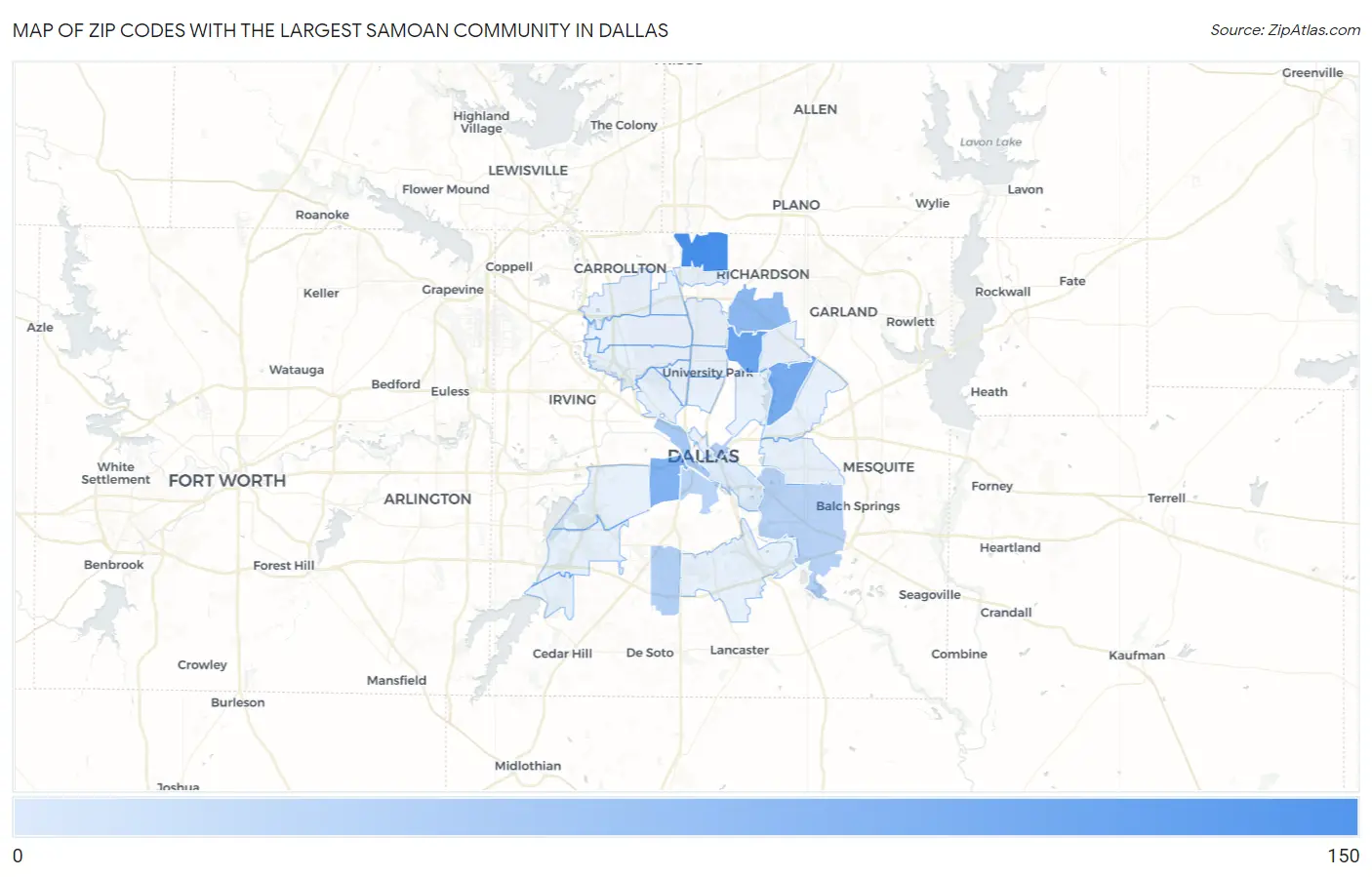 Zip Codes with the Largest Samoan Community in Dallas Map