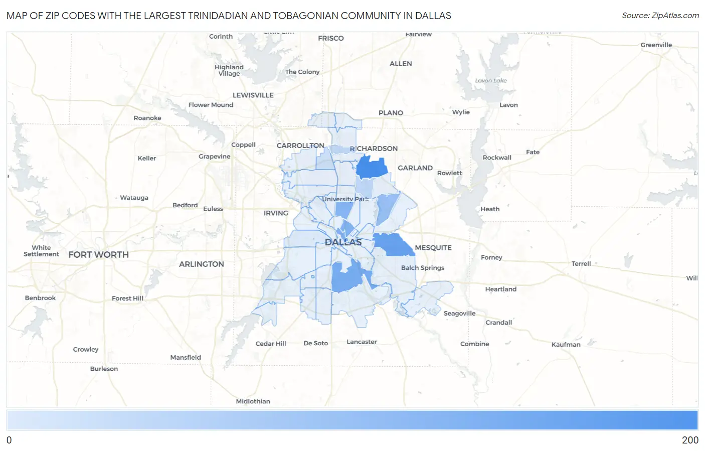 Zip Codes with the Largest Trinidadian and Tobagonian Community in Dallas Map