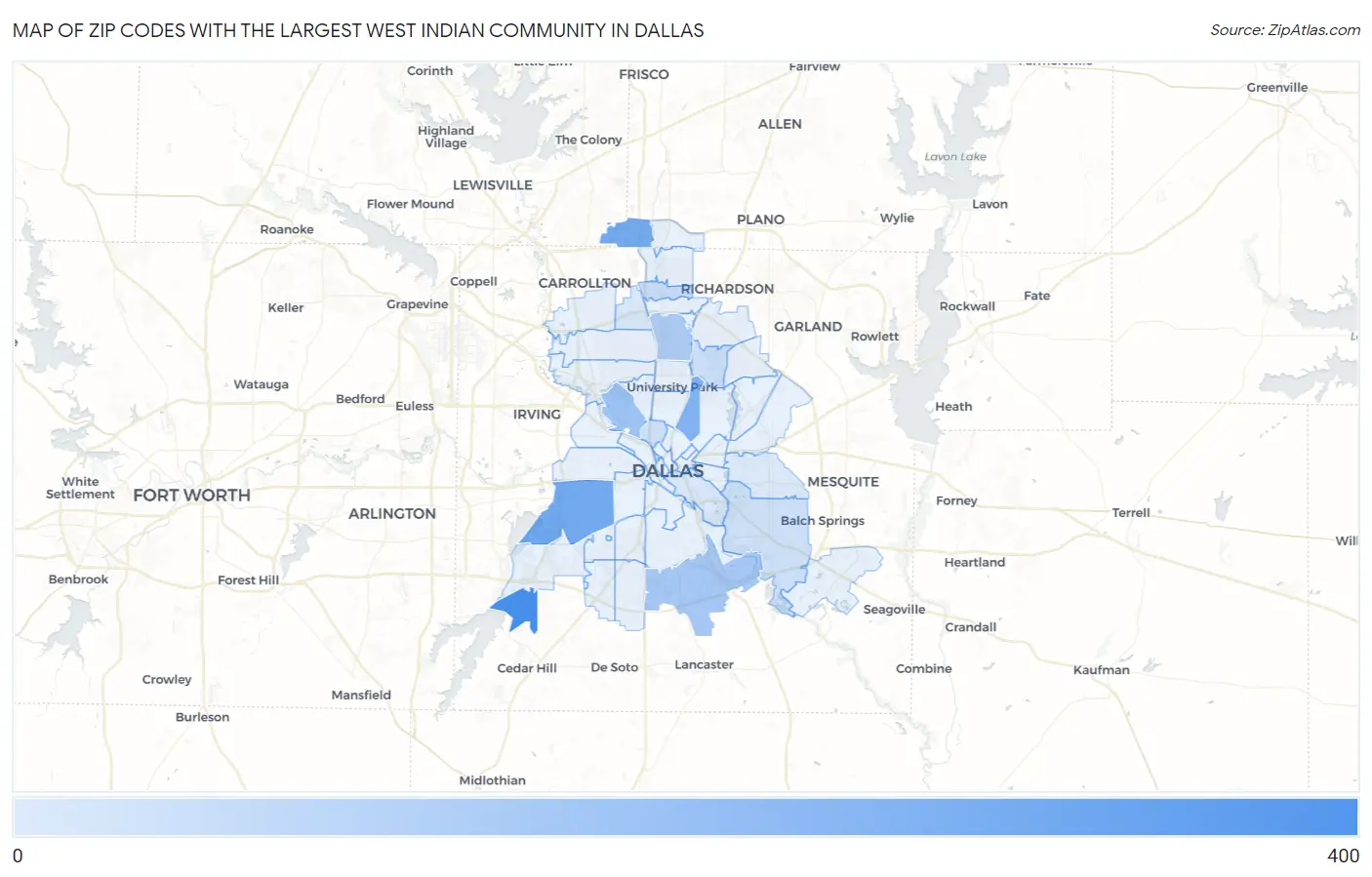 Zip Codes with the Largest West Indian Community in Dallas Map