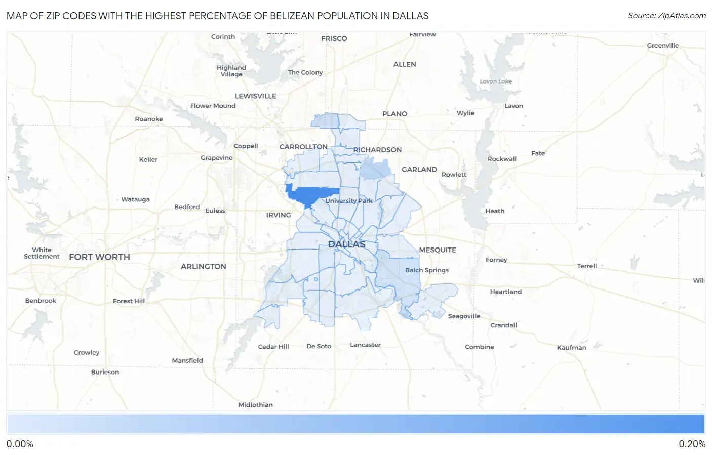 Zip Codes with the Highest Percentage of Belizean Population in Dallas Map