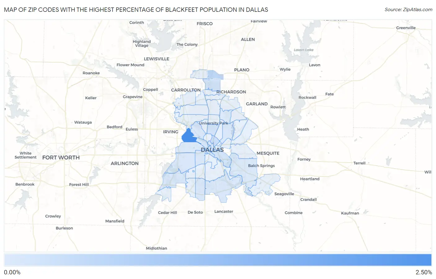 Zip Codes with the Highest Percentage of Blackfeet Population in Dallas Map