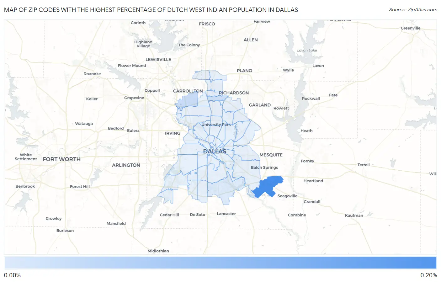 Zip Codes with the Highest Percentage of Dutch West Indian Population in Dallas Map