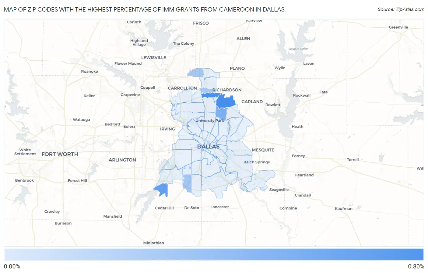 Zip Codes with the Highest Percentage of Immigrants from Cameroon in Dallas Map