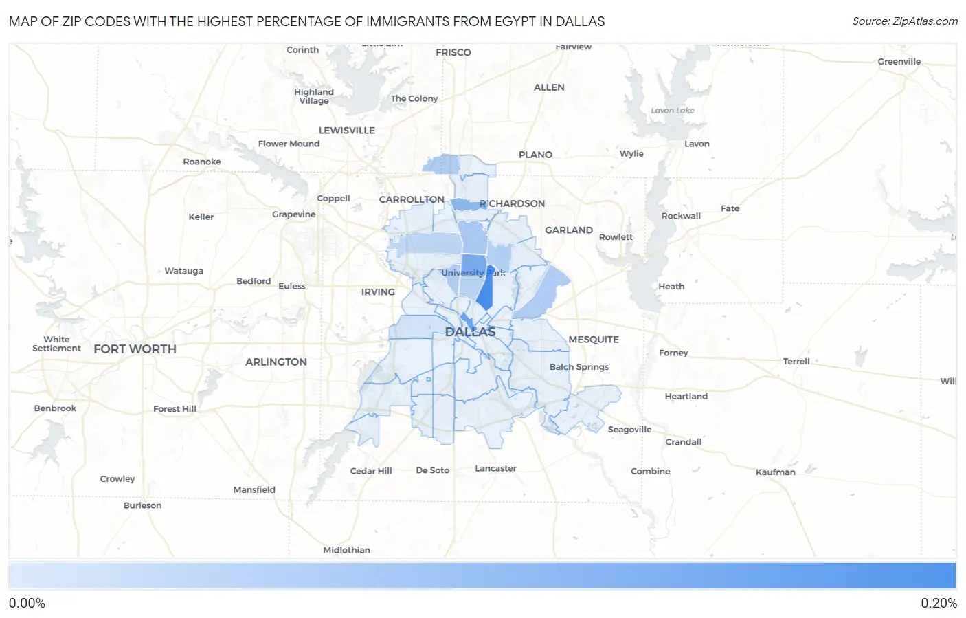Zip Codes with the Highest Percentage of Immigrants from Egypt in Dallas Map