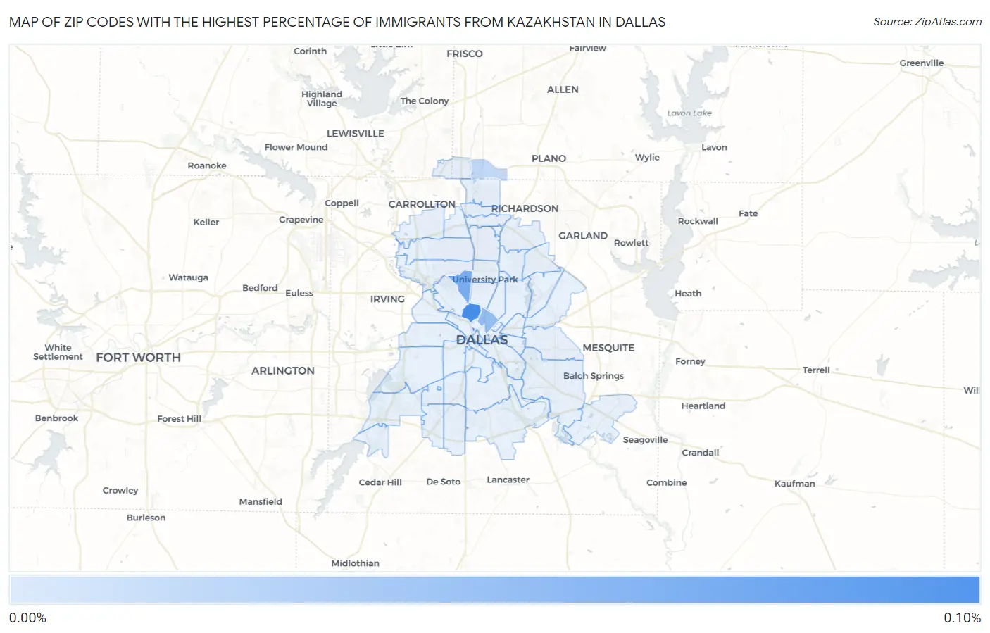 Zip Codes with the Highest Percentage of Immigrants from Kazakhstan in Dallas Map