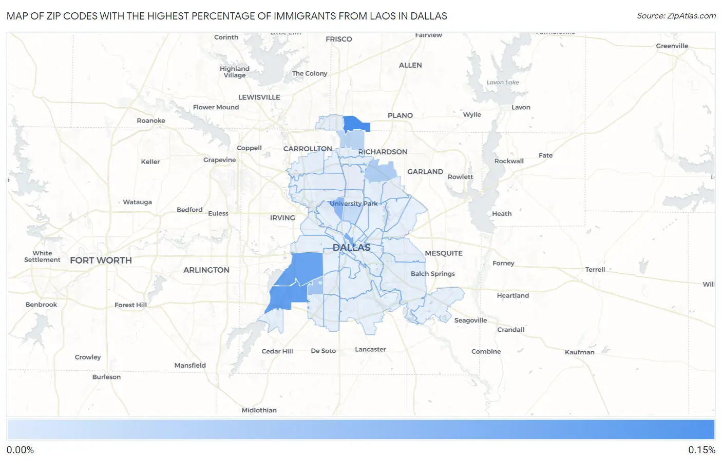 Zip Codes with the Highest Percentage of Immigrants from Laos in Dallas Map
