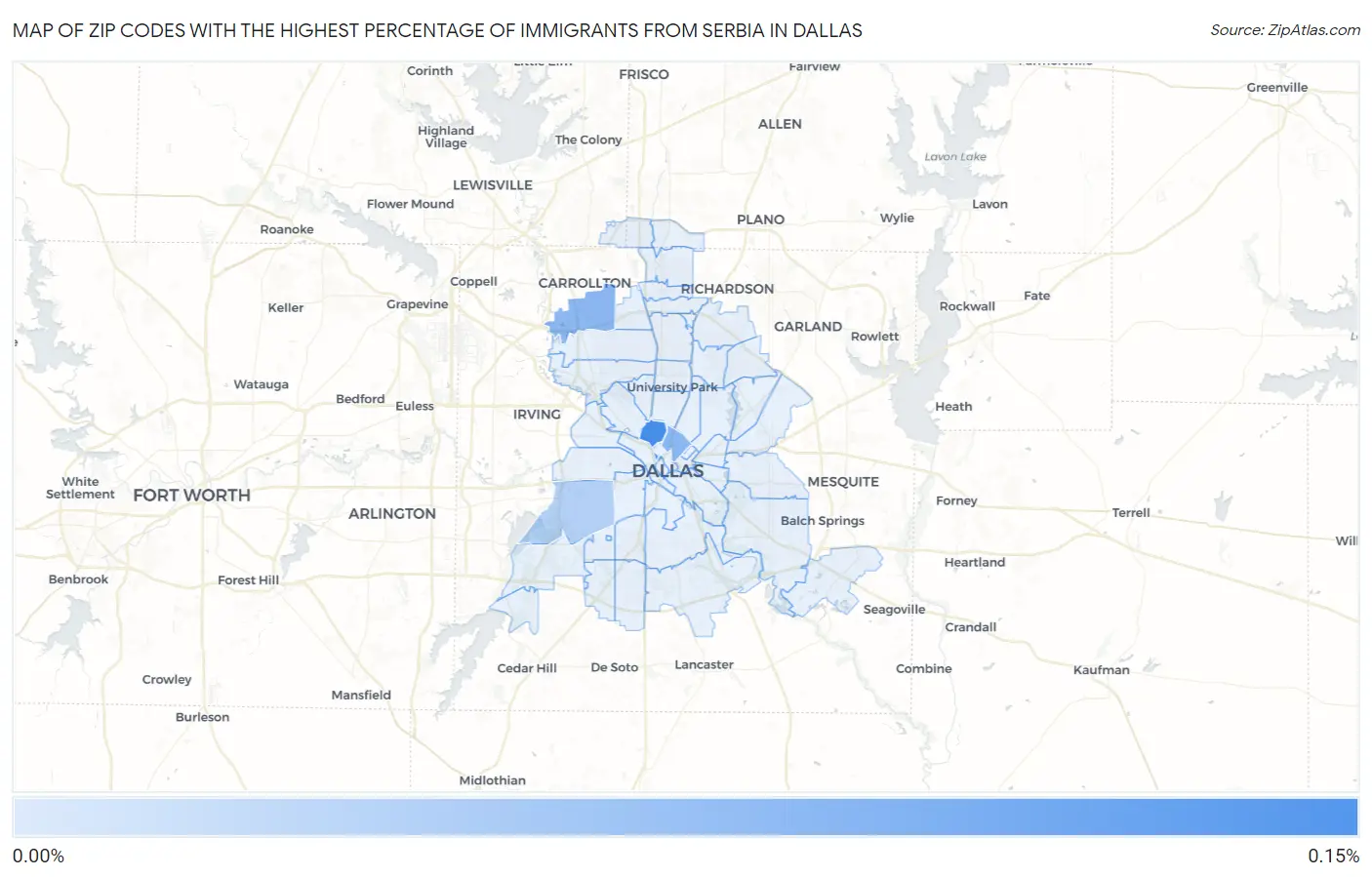 Zip Codes with the Highest Percentage of Immigrants from Serbia in Dallas Map