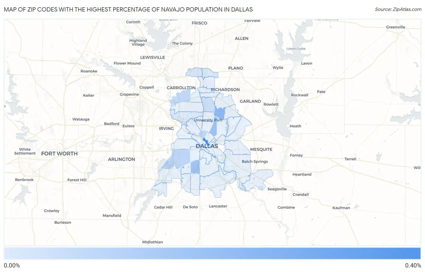 Zip Codes with the Highest Percentage of Navajo Population in Dallas Map
