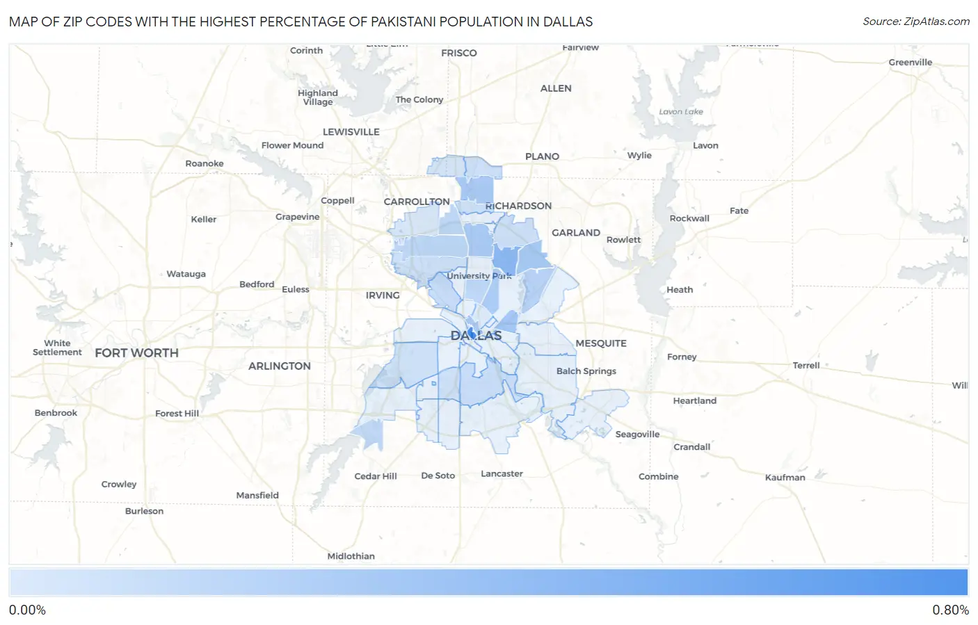 Zip Codes with the Highest Percentage of Pakistani Population in Dallas Map