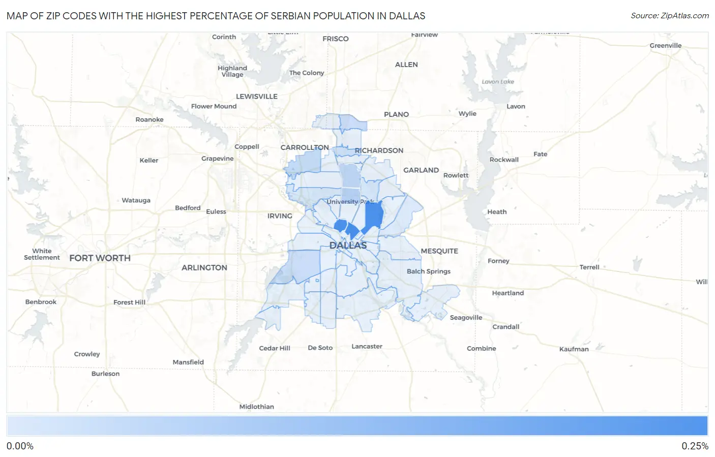 Zip Codes with the Highest Percentage of Serbian Population in Dallas Map