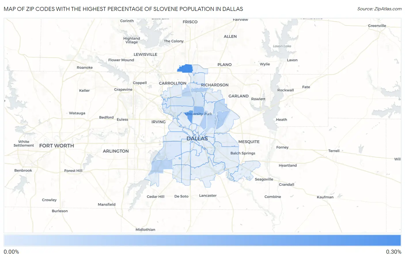 Zip Codes with the Highest Percentage of Slovene Population in Dallas Map