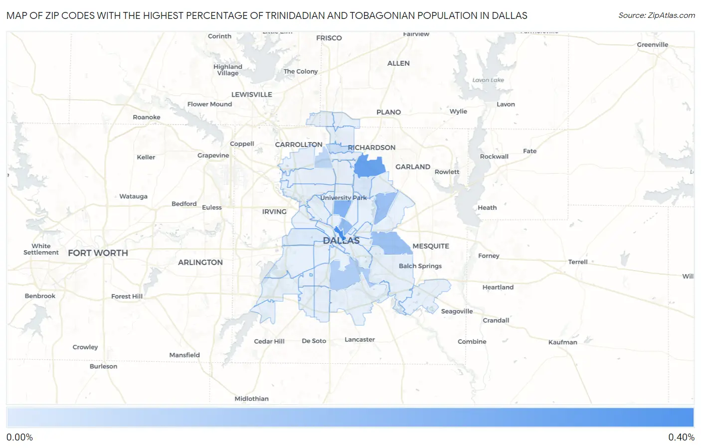 Zip Codes with the Highest Percentage of Trinidadian and Tobagonian Population in Dallas Map