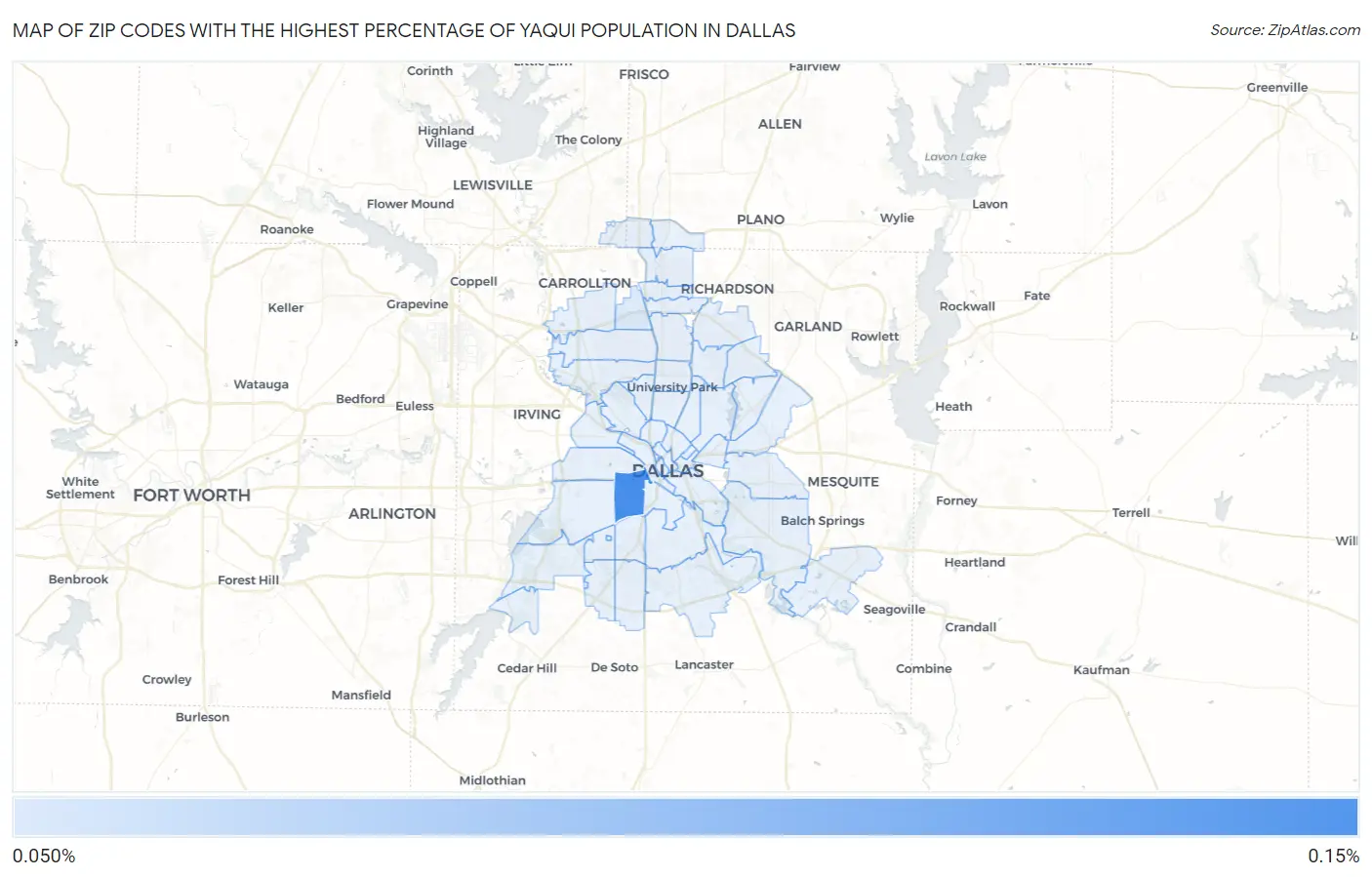 Zip Codes with the Highest Percentage of Yaqui Population in Dallas Map