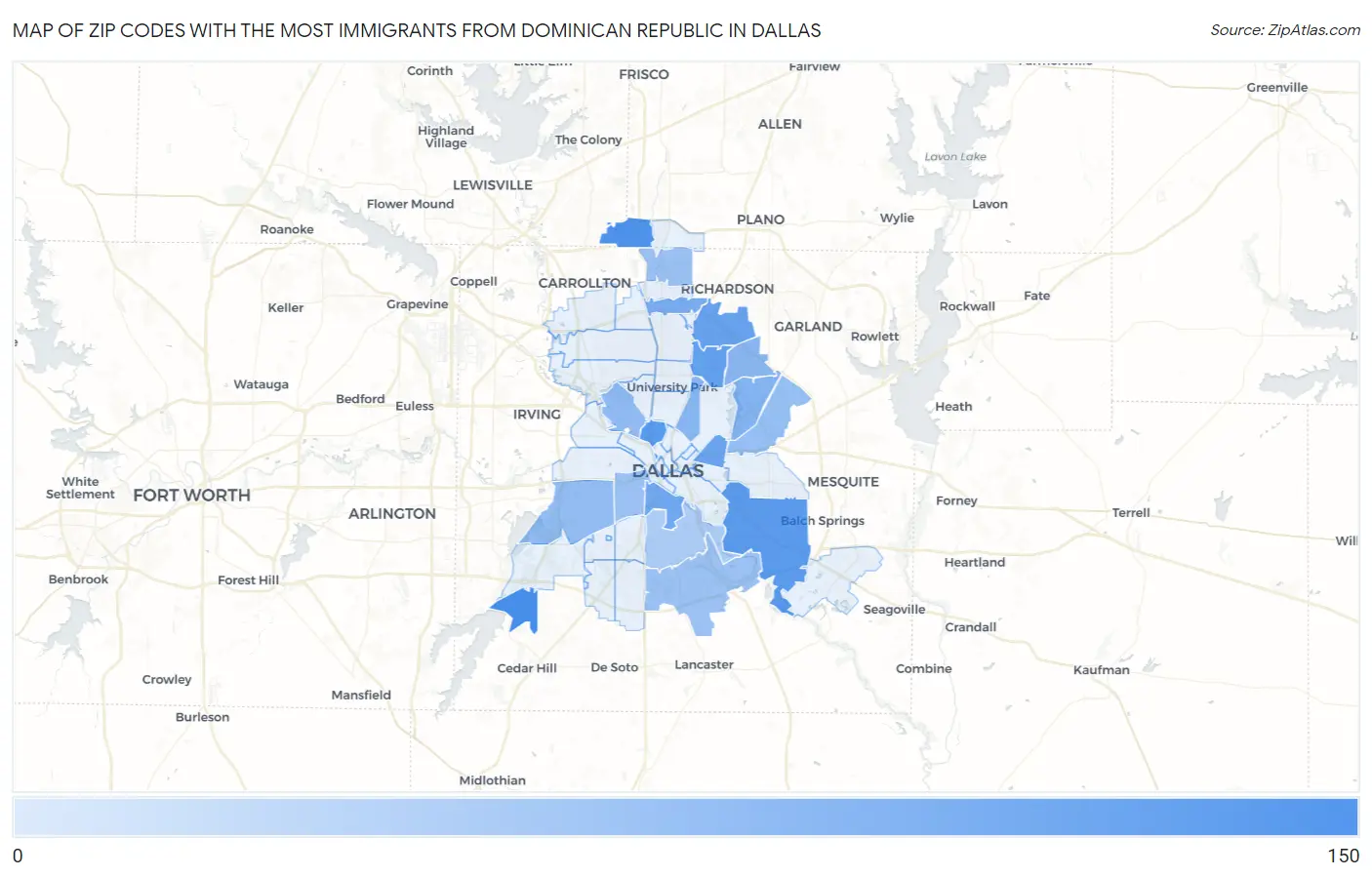 Zip Codes with the Most Immigrants from Dominican Republic in Dallas Map