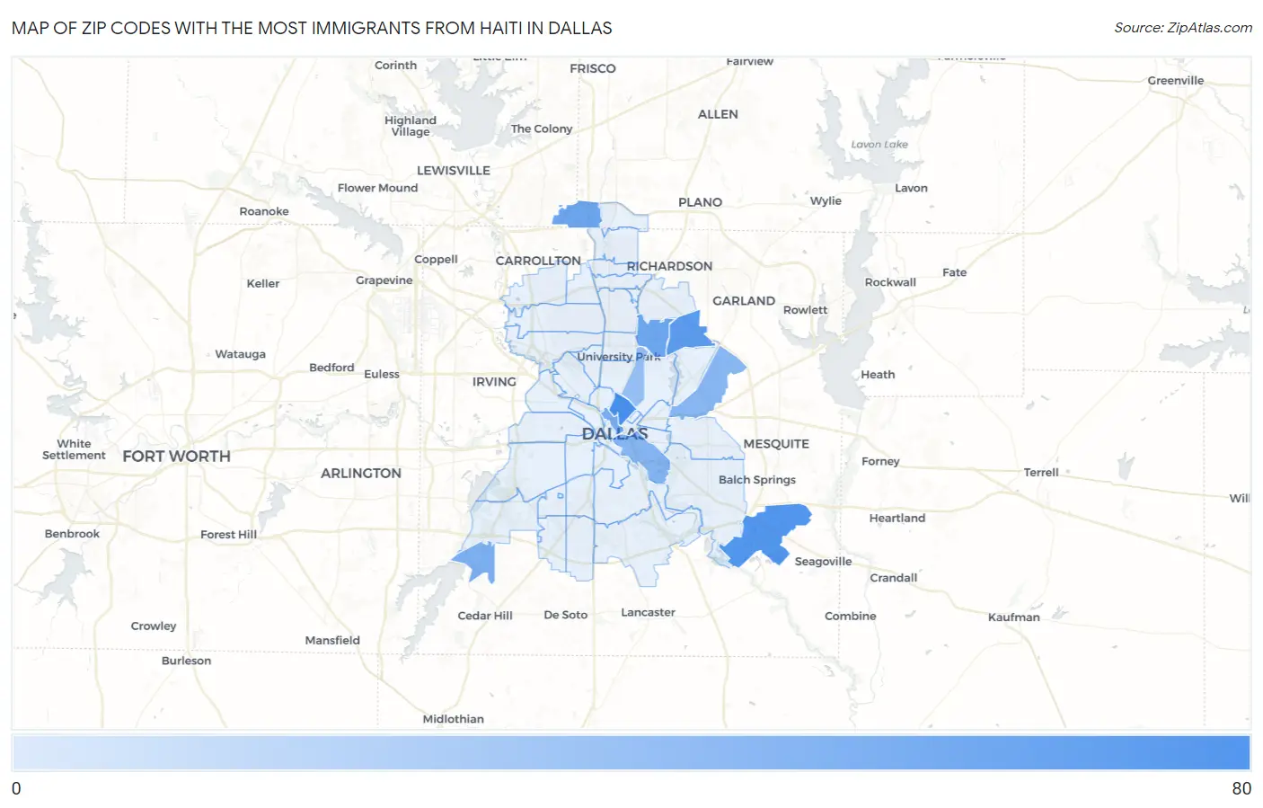 Zip Codes with the Most Immigrants from Haiti in Dallas Map