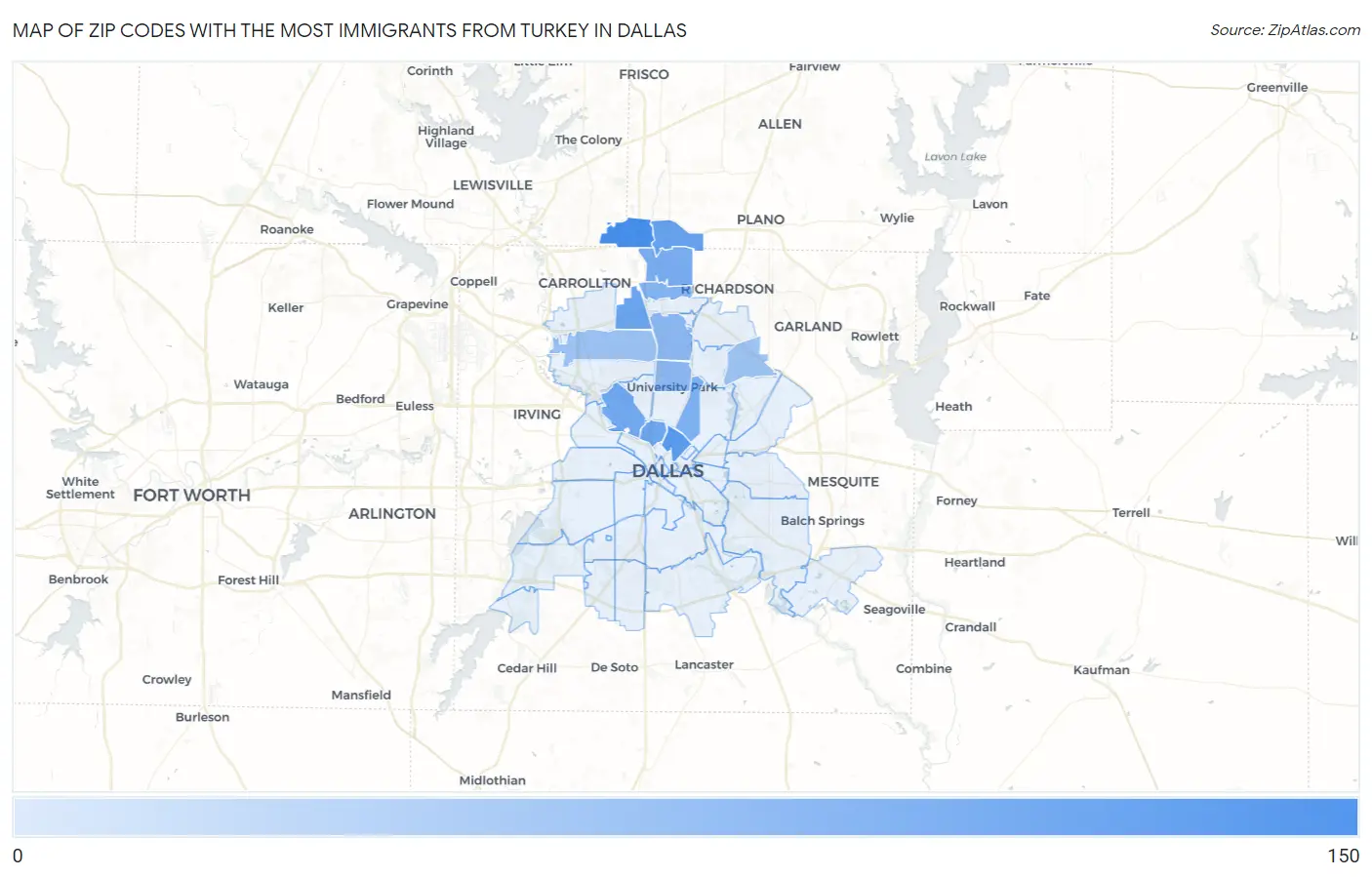 Zip Codes with the Most Immigrants from Turkey in Dallas Map