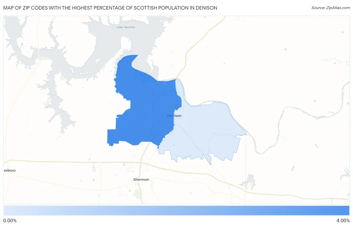 Zip Codes with the Highest Percentage of Scottish Population in Denison Map
