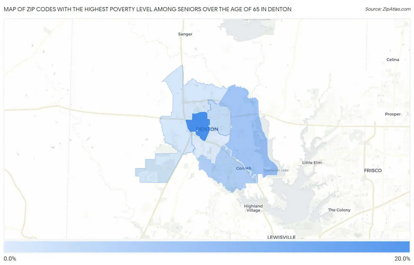 Zip Codes with the Highest Poverty Level Among Seniors Over the Age of 65 in Denton Map