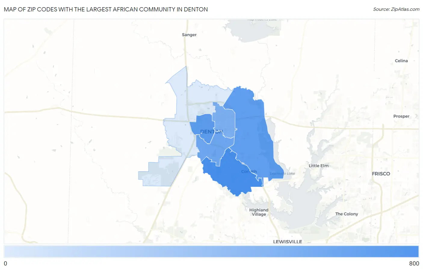 Zip Codes with the Largest African Community in Denton Map