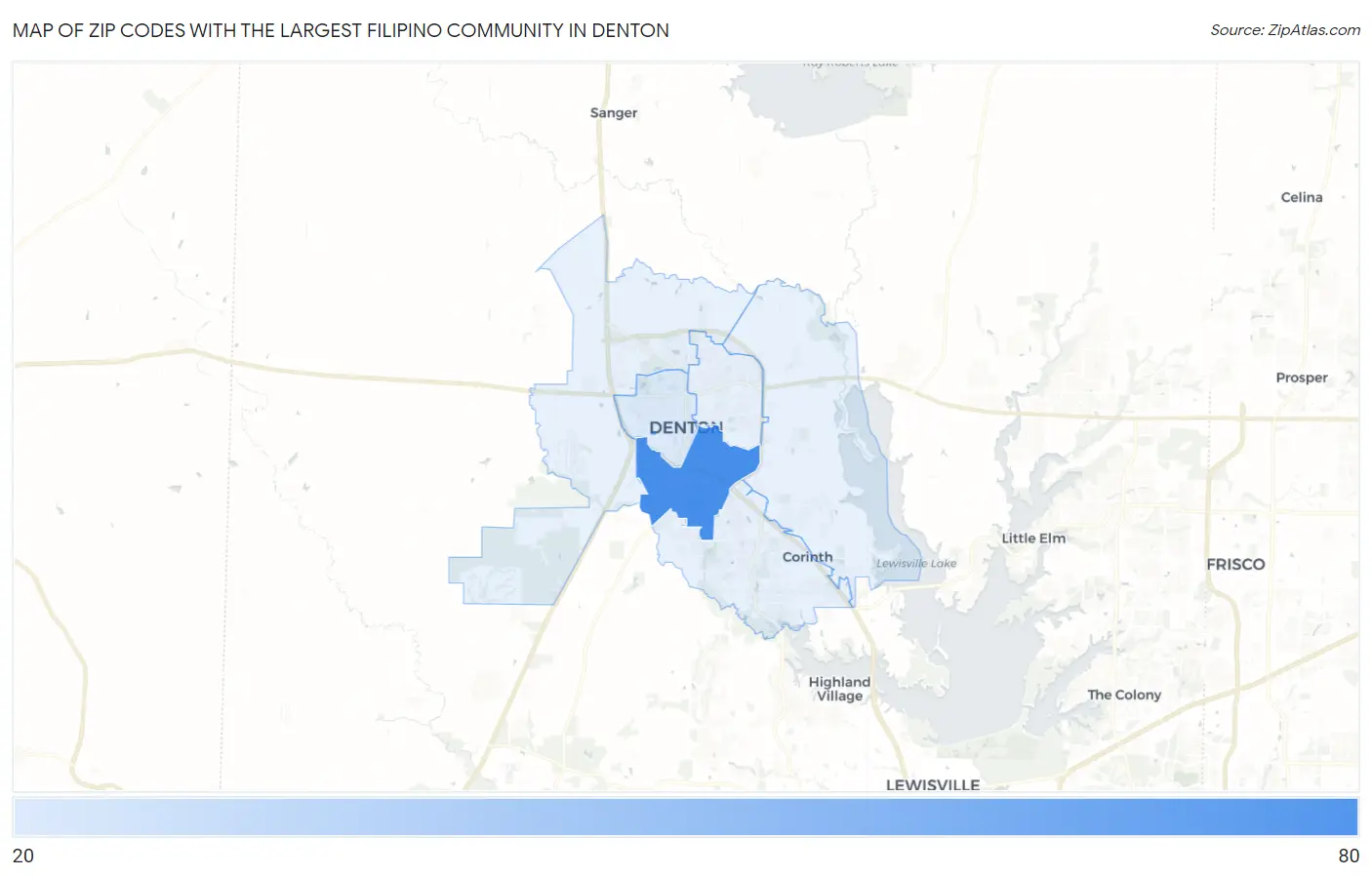 Zip Codes with the Largest Filipino Community in Denton Map