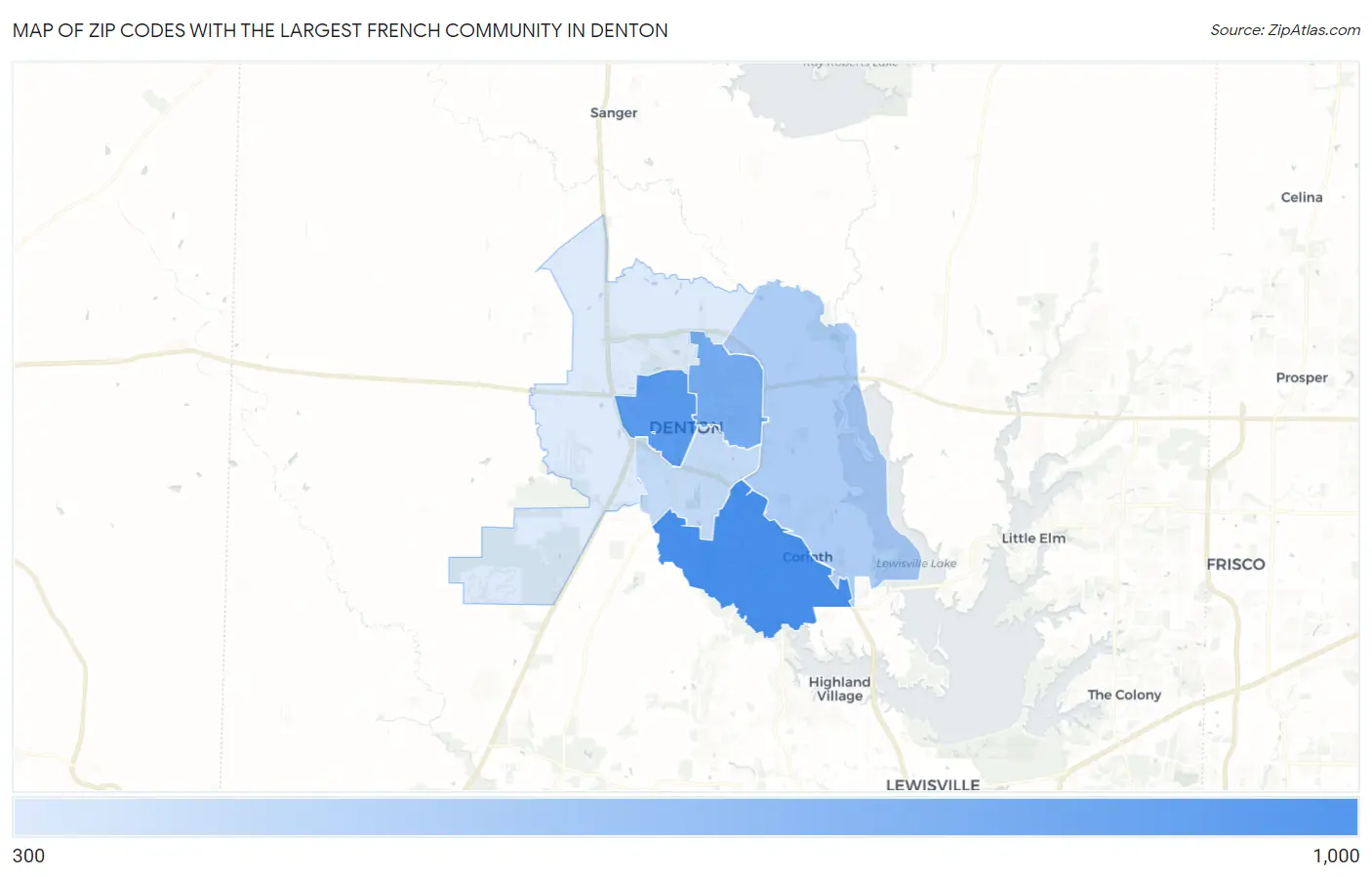 Zip Codes with the Largest French Community in Denton Map