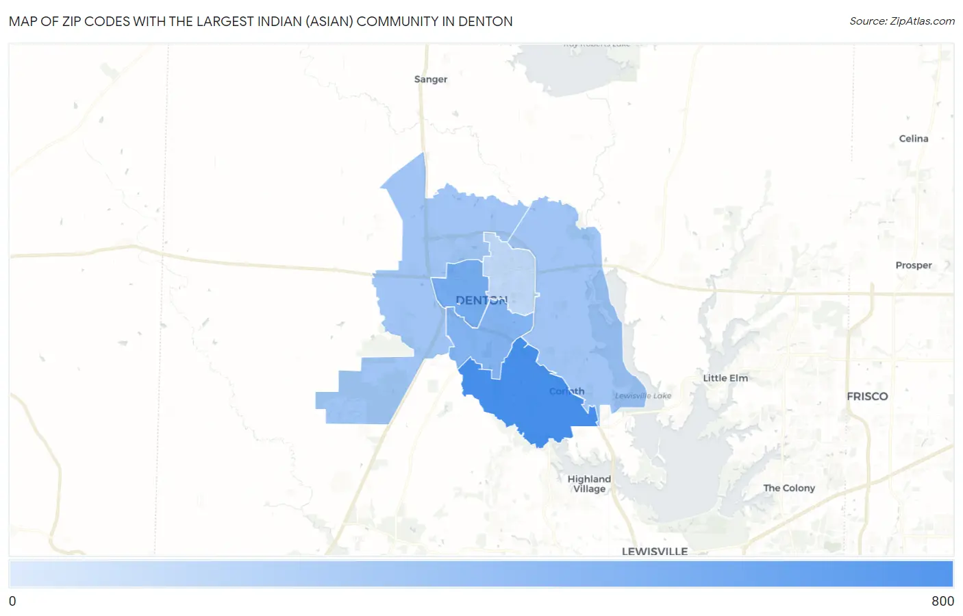 Zip Codes with the Largest Indian (Asian) Community in Denton Map