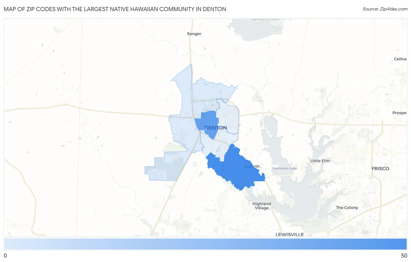 Zip Codes with the Largest Native Hawaiian Community in Denton Map