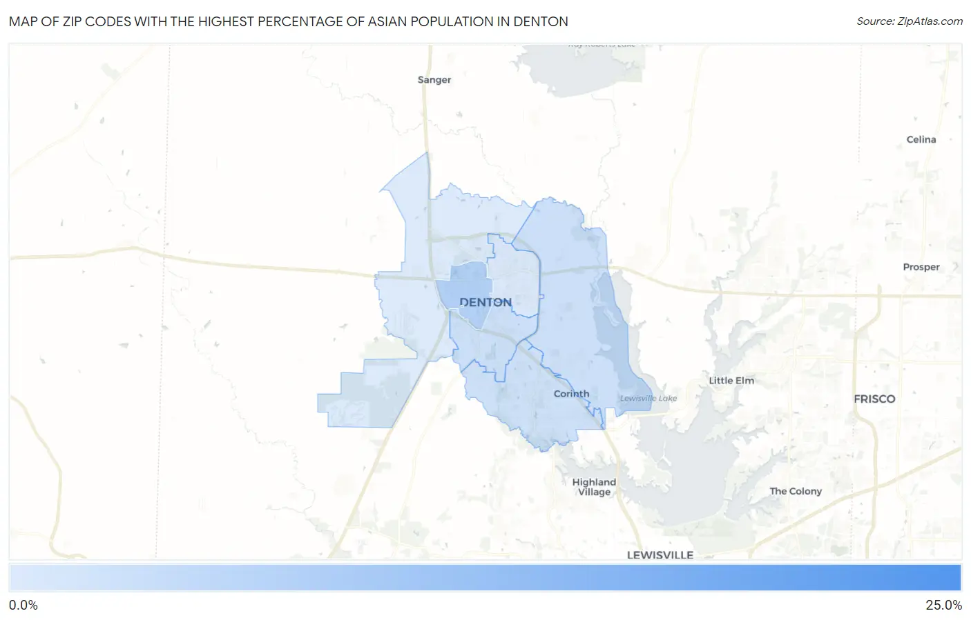 Zip Codes with the Highest Percentage of Asian Population in Denton Map