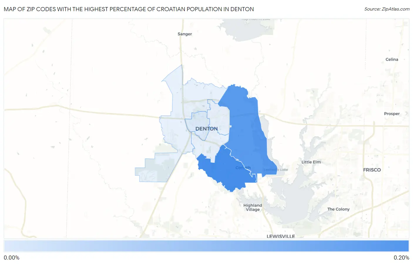 Zip Codes with the Highest Percentage of Croatian Population in Denton Map