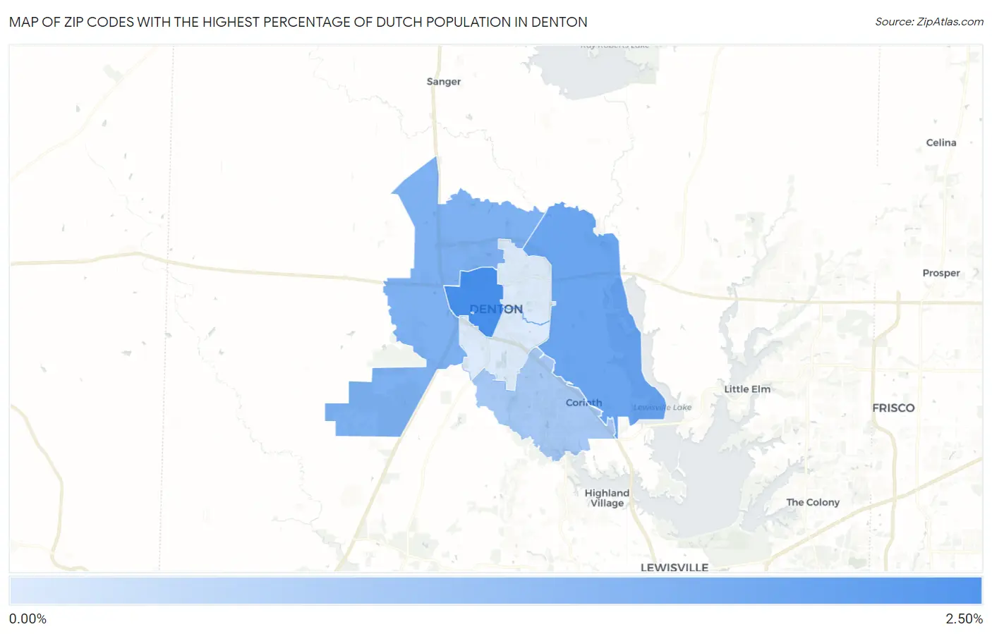 Zip Codes with the Highest Percentage of Dutch Population in Denton Map
