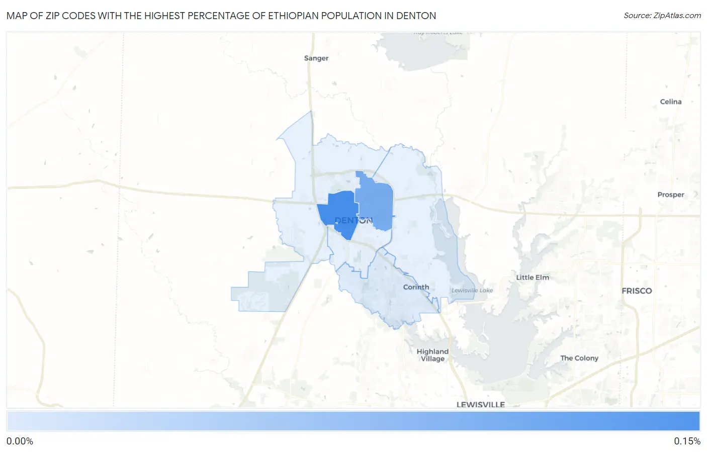 Zip Codes with the Highest Percentage of Ethiopian Population in Denton Map