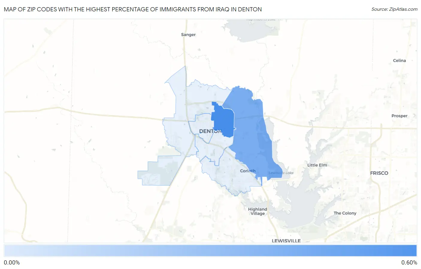 Zip Codes with the Highest Percentage of Immigrants from Iraq in Denton Map