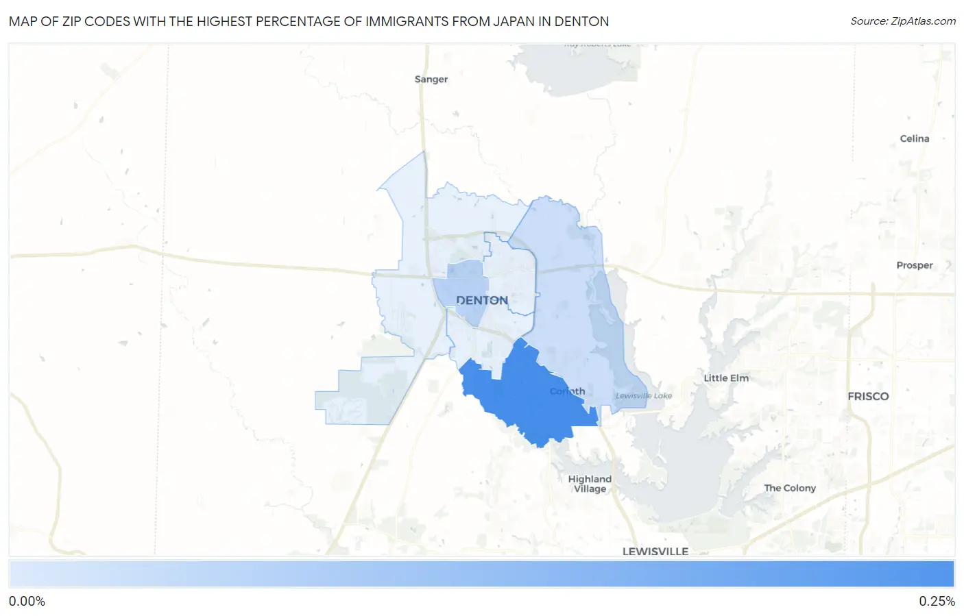 Zip Codes with the Highest Percentage of Immigrants from Japan in Denton Map
