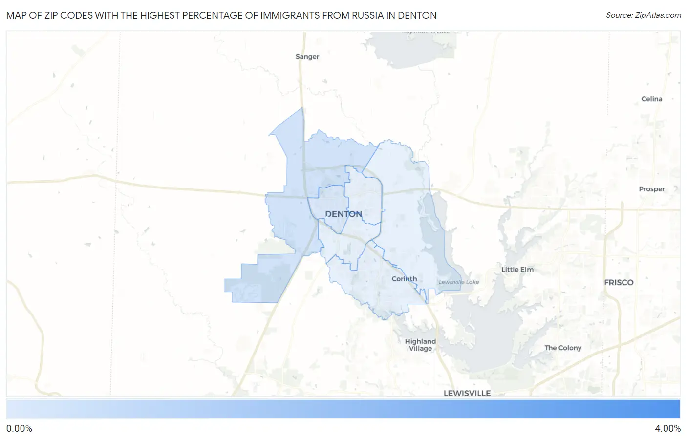 Zip Codes with the Highest Percentage of Immigrants from Russia in Denton Map